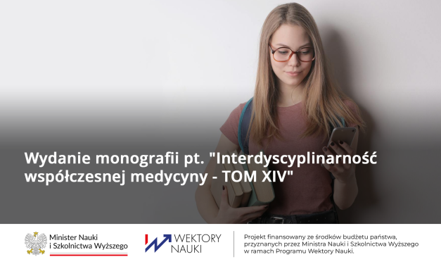 Grafika promocyjna projektu Wektory Nauki przedstawiająca studentkę z książkami i smartfonem.